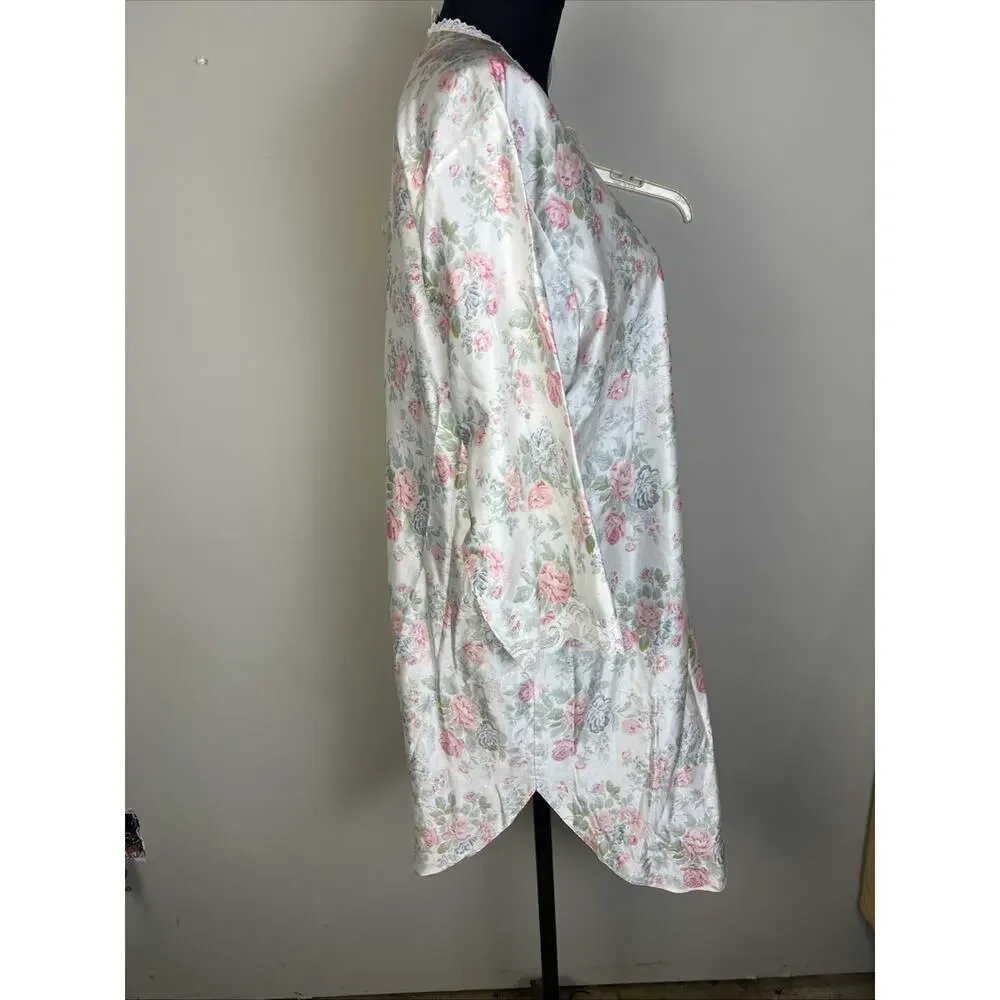 Barbizon‎ Nightgown To Knew Floral Lace Detail Large Satin Grammy Core USA